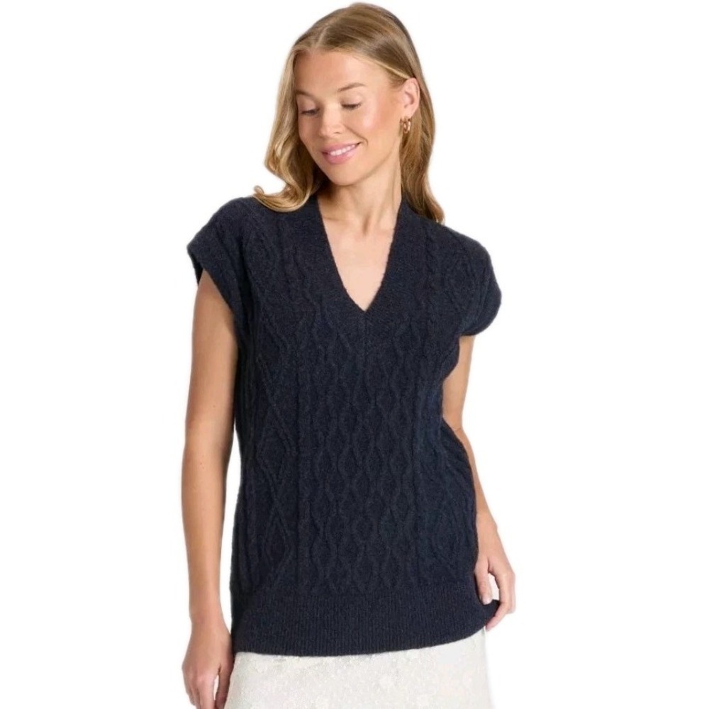 Universal Thread Women Navy Blue Cable Knit Sweater Vest V-Neck S NEW